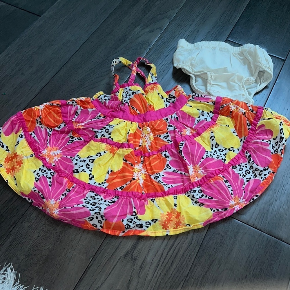 Koala baby floral/cheetah crisscross strap dress with matching diaper cover